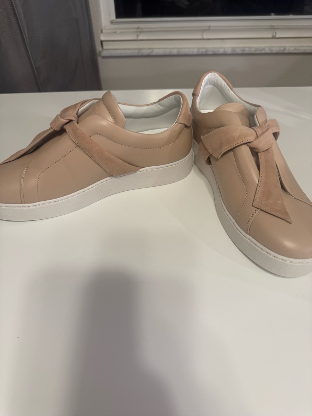 Alexandre Birman Blush Leather Knot-Detail Sneakers- Size 39 (U.S. 8.5)